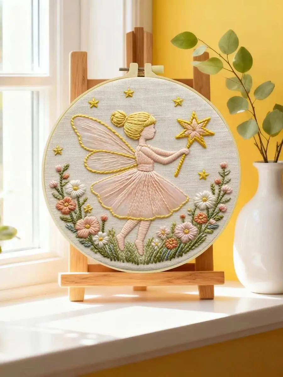 1 Stück 20X20CM/15X15CM 7,87/6,3 Zoll Engel-Stickerei-Starter-Kit DIY-Kit DIY-Stickerei-Set Handarbeiten Nadelkunst Heimdekoration – Detail 6
