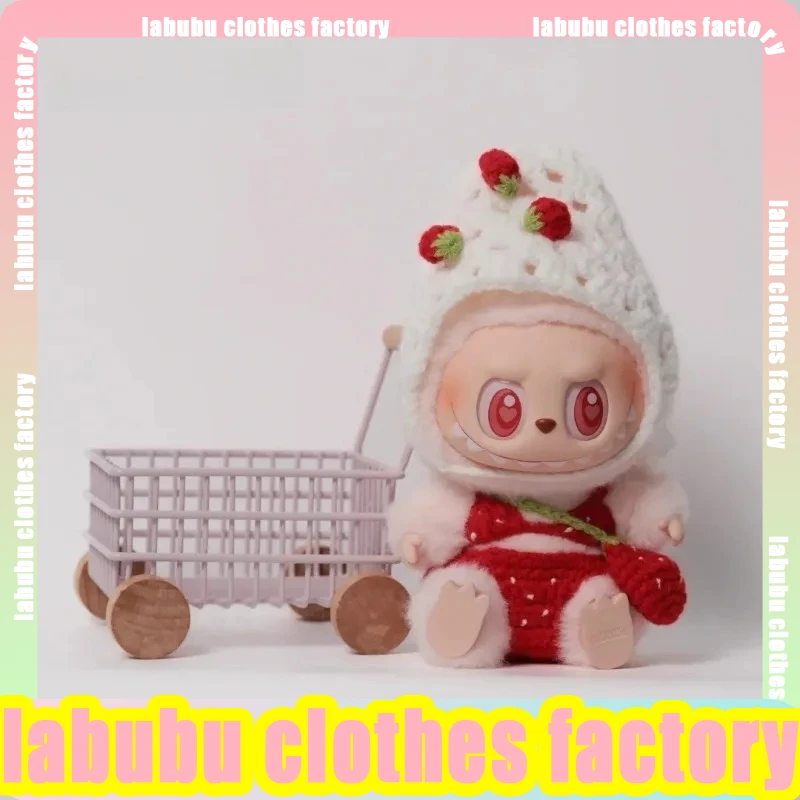 

Labubu pure handmade knitted clothing suitable for V1 V2 V3 version 17cm doll strawberry bikini set labubu mini toy clothing