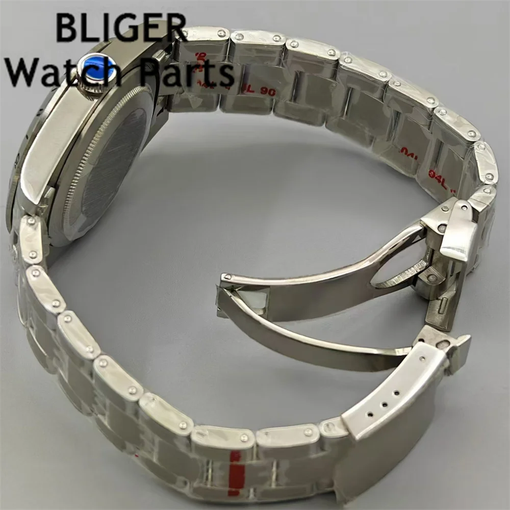 حافظة ساعة فضي بليجر بسوار فولاذية ، حافة فولاذية ثابتة ، مقاس كريستال ياقوتي ، NH34 ، NH35 ، NH36 ، ETA2824 ، حركة PT5000 ، 39 ks