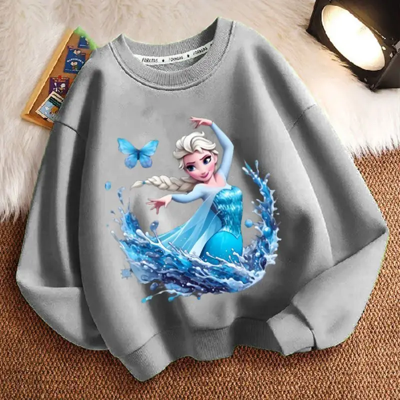 Frozen Elsa children's new sweet and cute creative cartoon picture loose and comfortable thickened soft round neck sweatshirt