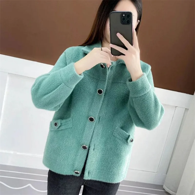 Autumn Winter Women Sweater Cardigan Coat New Single-Breasted Short Jacket Female Imitation Mink Velvet Jacket Knitted Sweater