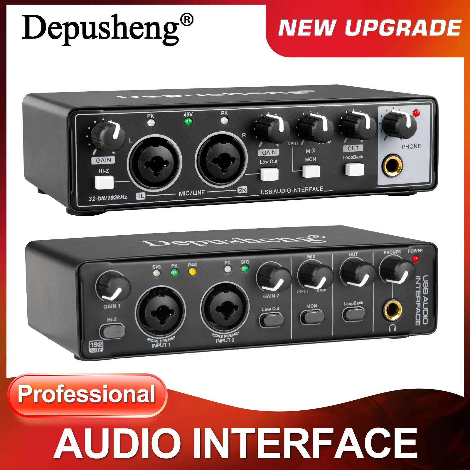 

Аудиоинтерфейс Портативный микшер звуковой карты для микрофона 48 В 2 канала музыкального инструмента Линейная входная запись