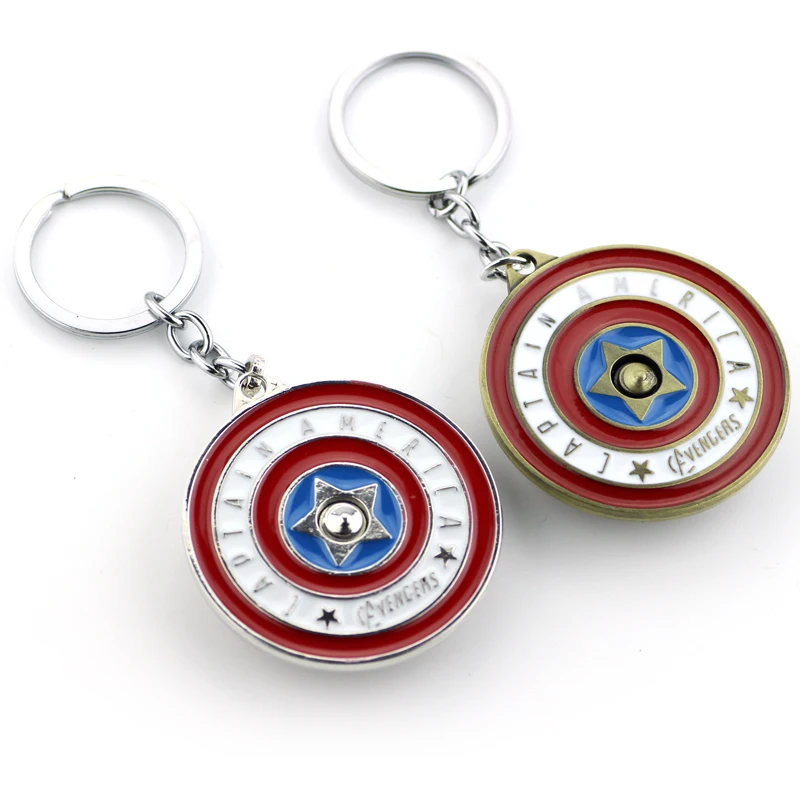 

Marvel Captain America Shield Keychain Fun Rotate Relieve Anxiety Toy Keyring Avengers Car Bag Key Holder