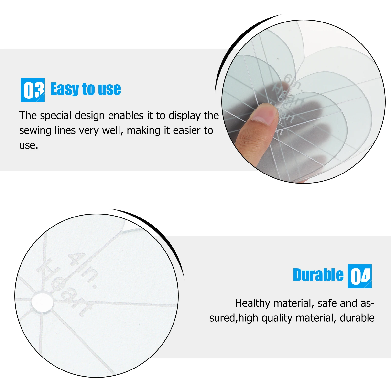 

3Pcs Quilting Rulers Patchwork Acrylic Stitching Rulers Professional Heart Shape Lightweight Portable Sewing Ruler for Fabric