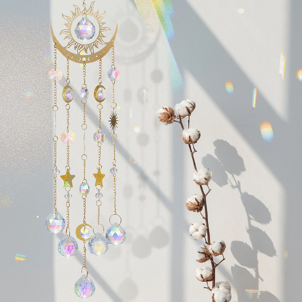 

2Pcs Sun and Moon Crystal Prisms Rainbow Maker Hanging Ornament Indoor Outdoor Garden Hanging Decor Good Luck