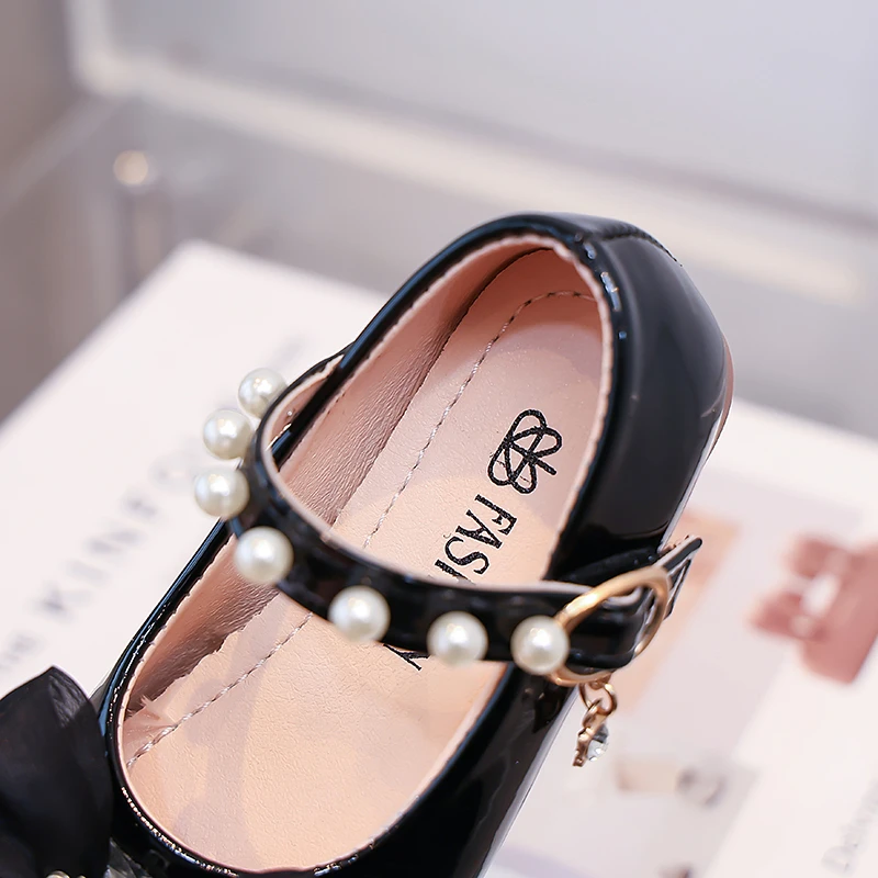 Mädchen Mary Jane Ballerinas, Kleinkind Mädchen Schleifenkleid Schuhe mit Strass-Perlenriemen, Weiche Sohle Prinzessin Party Hochzeitsschuhe für Kleine Kinder – Detail 6