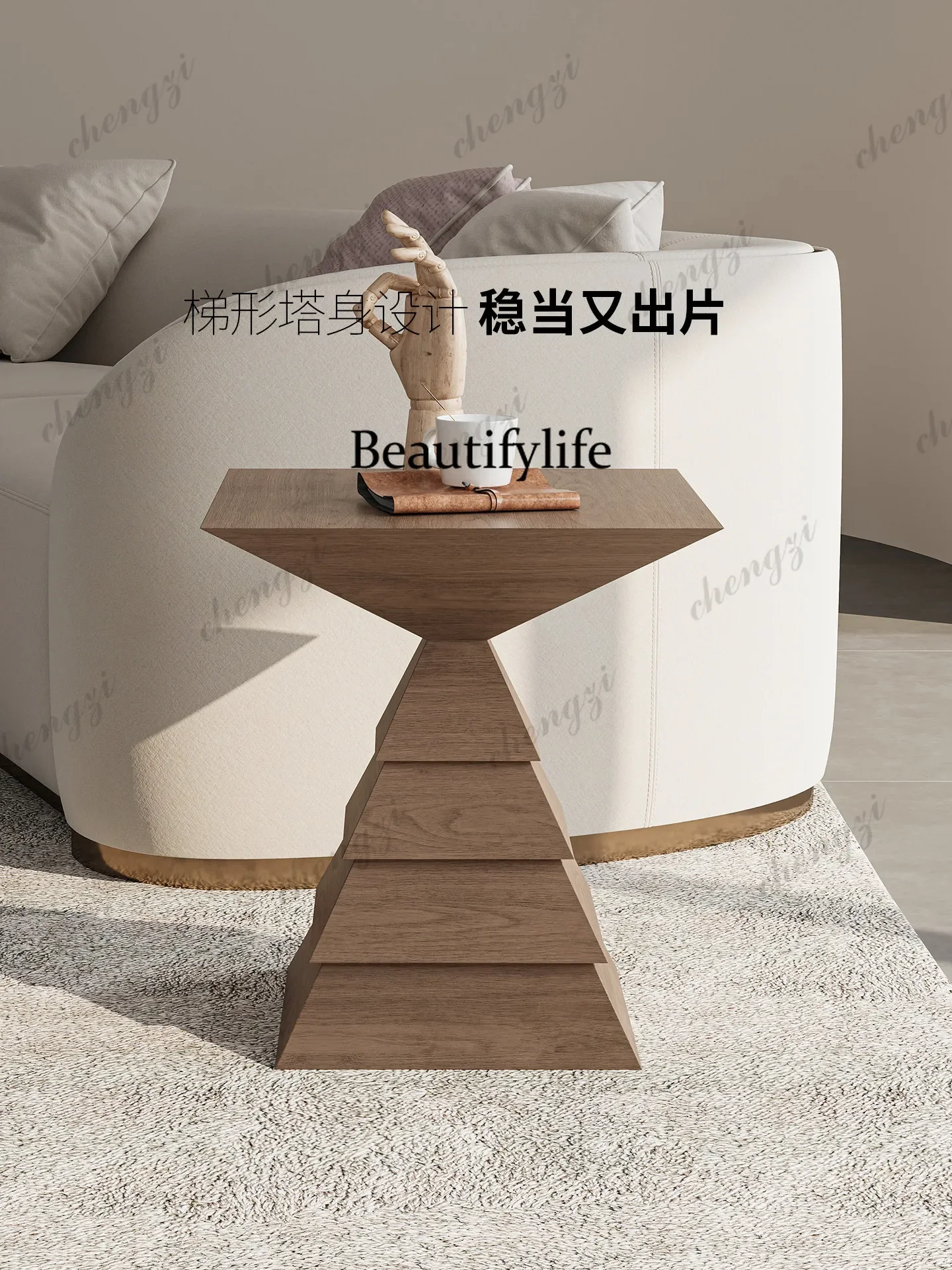 c139 Medieval walnut pyramid edge Italian minimalist geometry sofa corner few solid wood