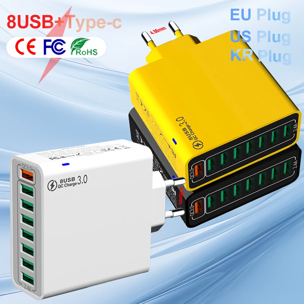 8 Ports USB Charger 150W USB Fast Charging Mobile Cell Phone High Speed Quick Charge Wall Adapter for Huawei Xiaomi Samsung