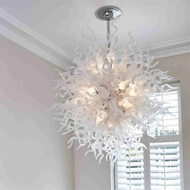 Lovely Round Pendant Lamps Hand Blown Glass Chandelier White Color Wedding Art Decor Lamp