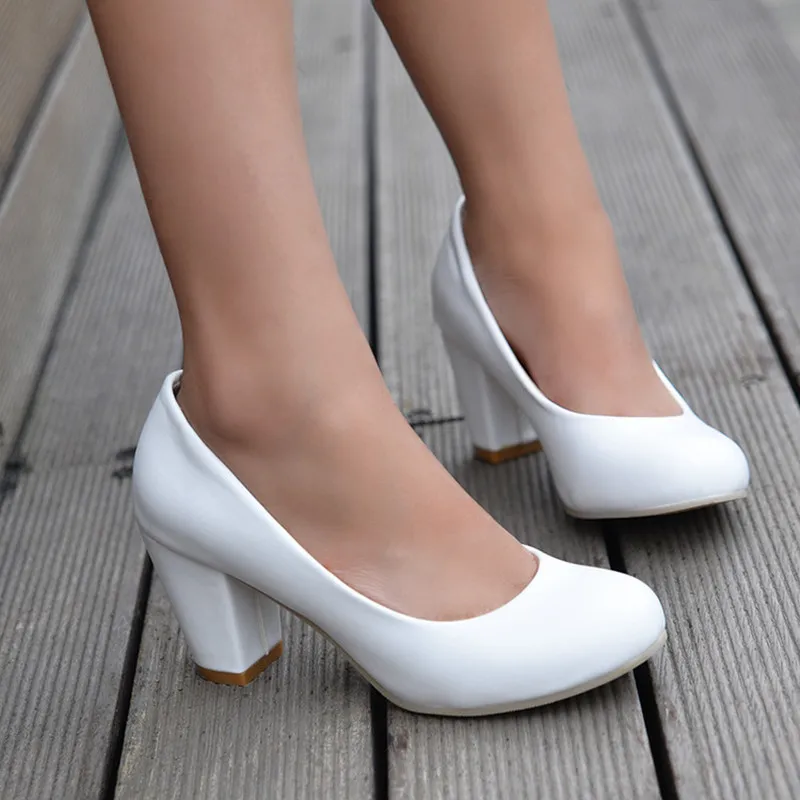 Women Round Toe Cute Fashion Dsigner Handcrafted Leathe Pumps Null 7cm Slip-On Pinkish White High Heeled Chaussure Wide Fits 48