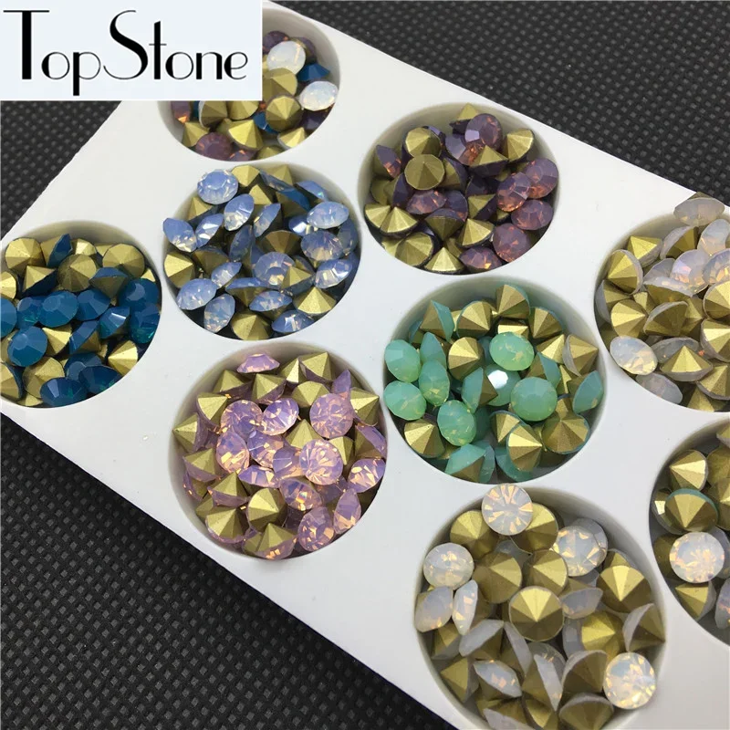 High Quality 5mm,6mm,8mm Glass Chatons K9 Pink,white,blue,purple,blue zircon Opal Pointed Back Round Fancy Rhinestones