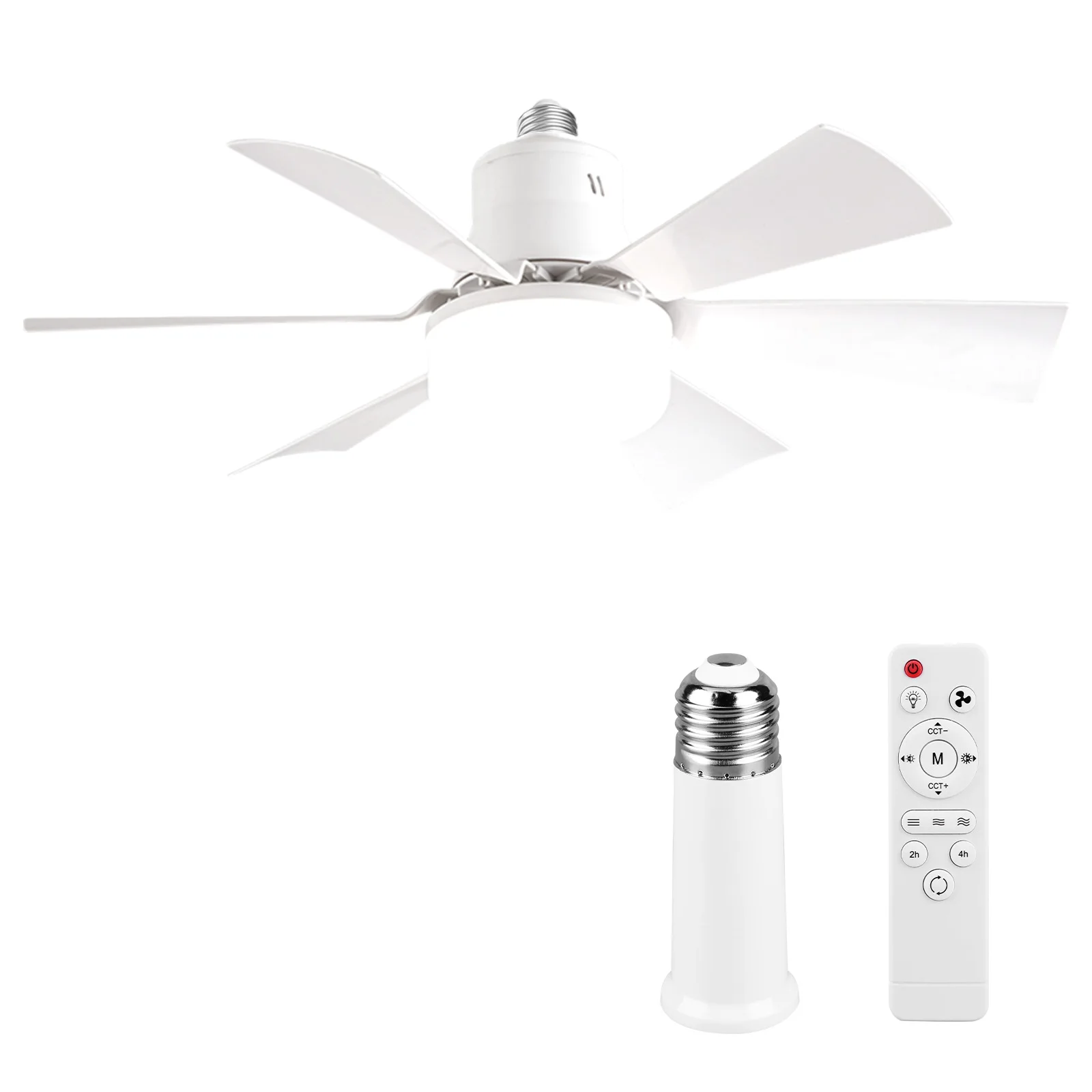 

Socket Fan Light 3 Speeds Dimmable Screw in Ceiling Fan in Light Socket with Extender & 6 Blades for Bedroom Kitchen Living Room