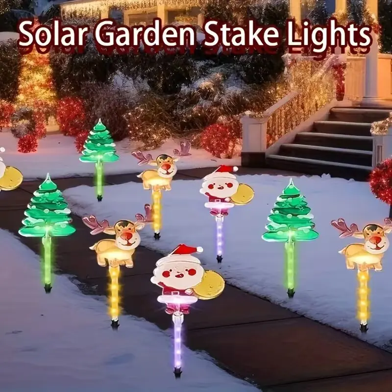 Solar Christmas Path Lights 6PCs/Set Santa Reindeer Xmas Tree LED Garden Lights Outdoor Waterproof Yard Lawn Holiday Decorations