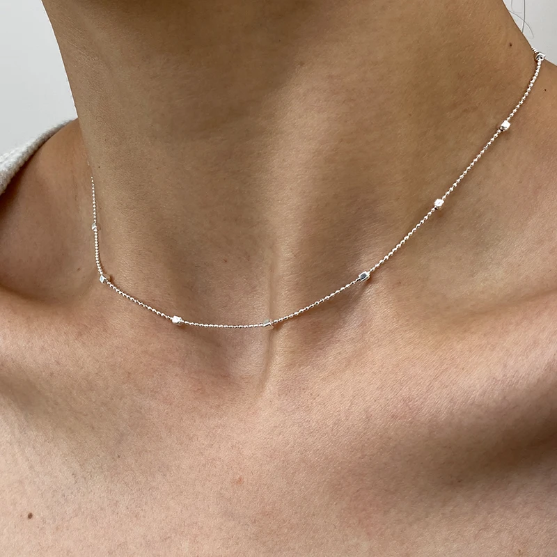 Neue S925 Silber Klassische 45CM 50CM Basic Quadratische Perlenketten Choker Massive O-förmige Halskette Gedrehte Stabkette Singapur-Kette – Detail 9