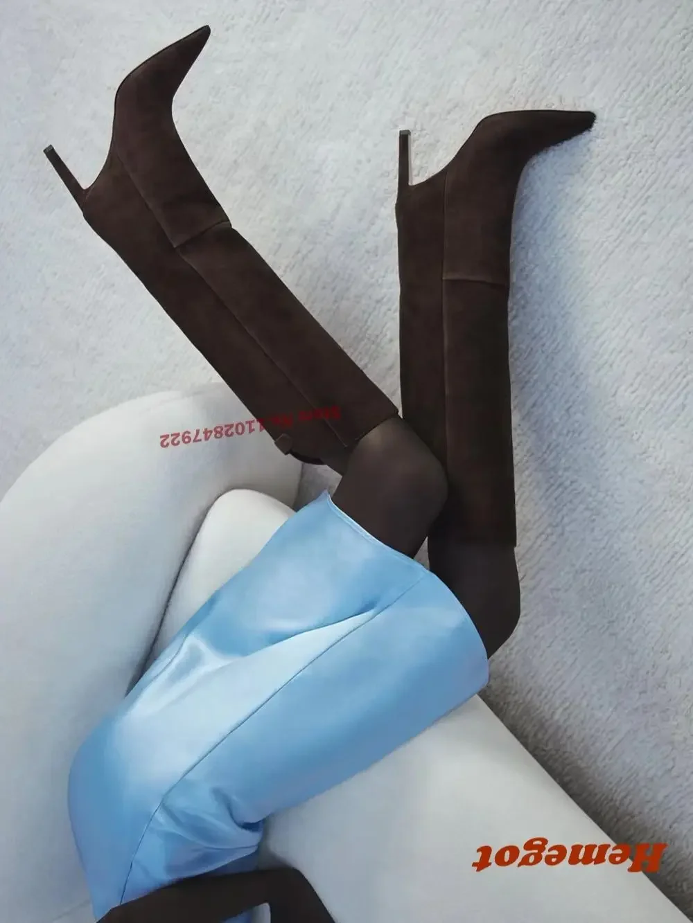 

Women's Pointed Toe Knee High Boots Stiletto Heels Brown Slip On Winter Shoes for Female Casual Runway Shoes Luxury Boots Solid