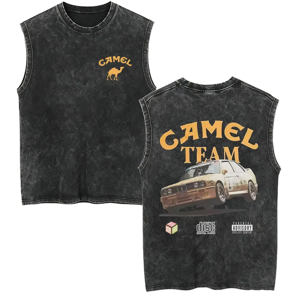 Hot Sale New Camel Motocycle Car Vintage Washed Tank Tops Men Women Fashion Retro Oversized Sleeveless Vest T-shirt Streetwear