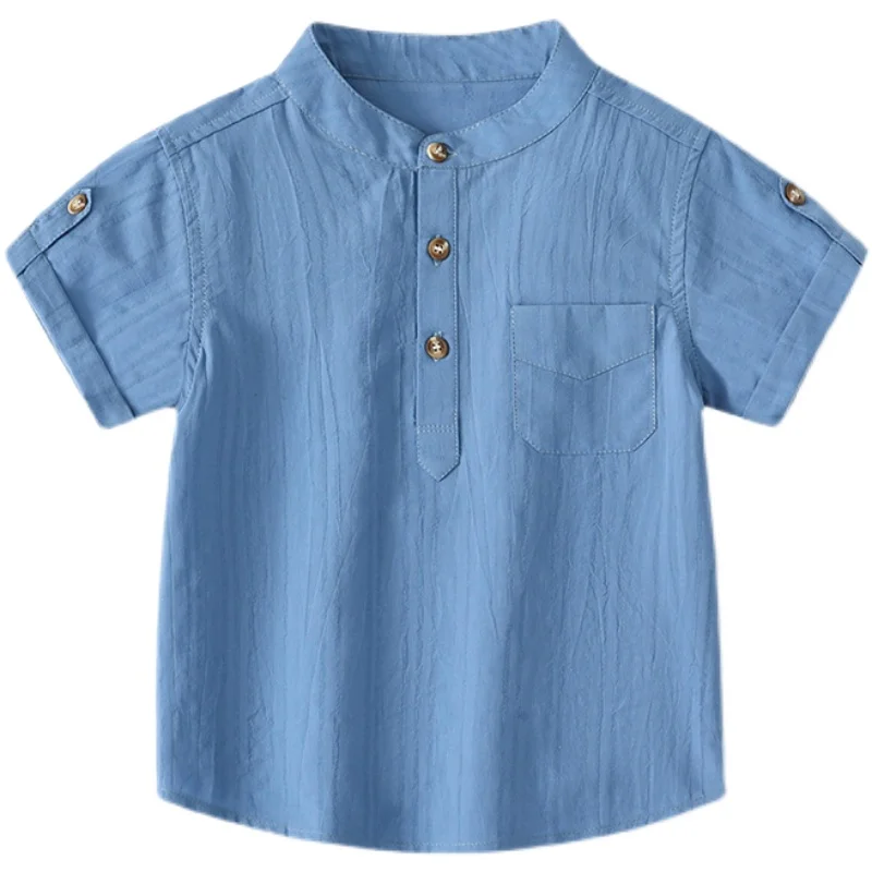 

Рубашка из 100% хлопка, белый топ с воротником-стойкой для малышей 2025г.