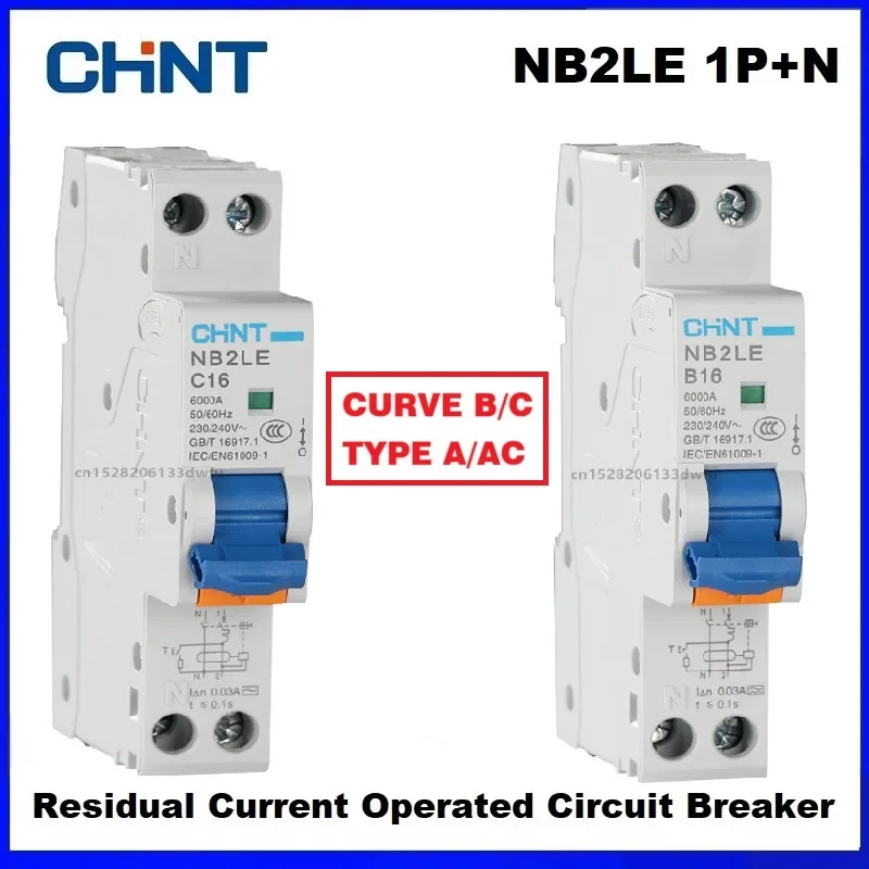 CHINT NB2LE Curve B C Type A AC 1P+N Residual Current Operated Leakage Protection Switch Circuit Breaker RCBO 30MA 10A 16A 20A