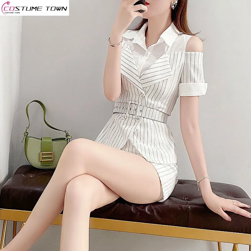 Age Reducing Professional Suit for Women\'s Summer Temperament 2024 New Korean Striped Shirt Top and Shorts Two-piece Set