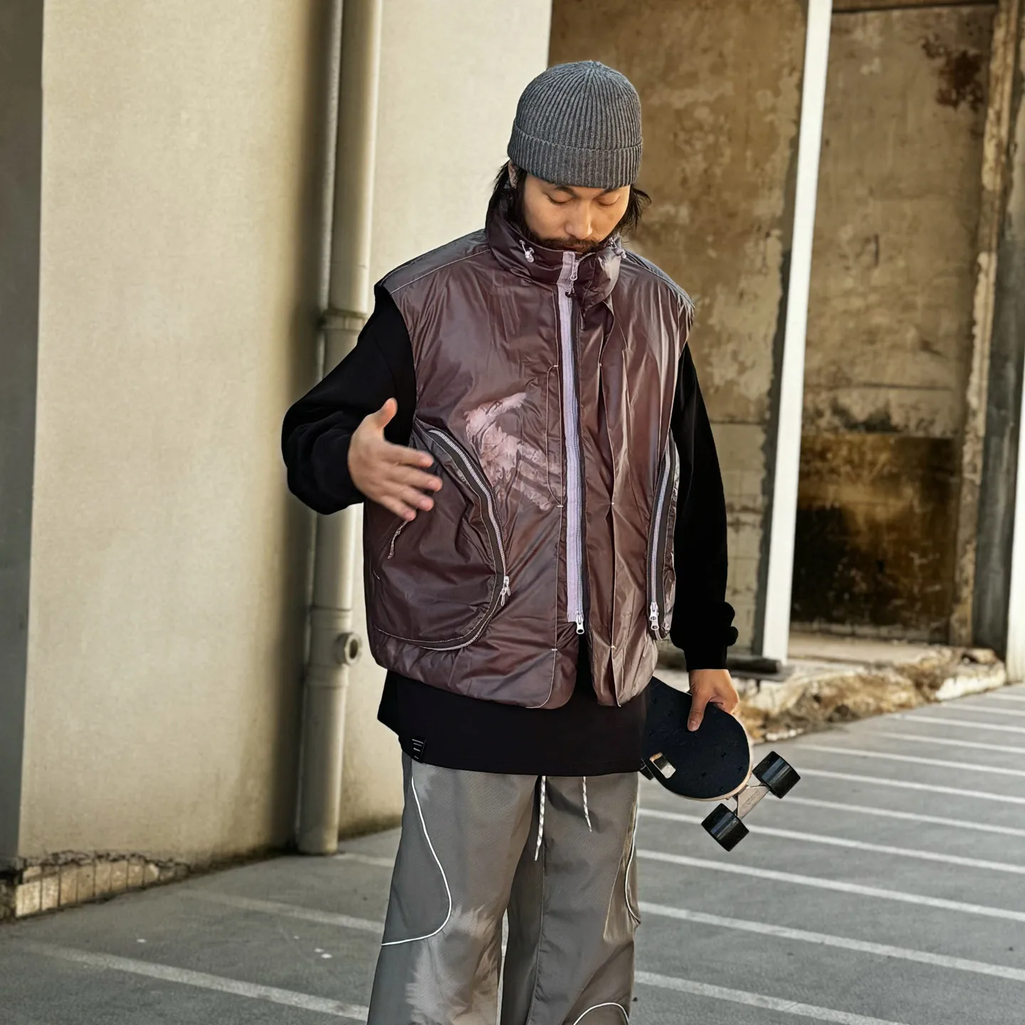 

Outdoor Du down Jaet Loose Svel Stand Collar Warm Vest Youth Casual Sle Zipper Closure Color American Sle