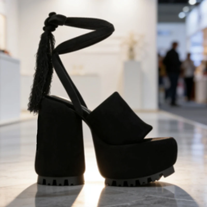 

Black Non-Slip Platform Ankle Strap Open Toe Roman Sandals Woman Summer 2026 Slingback Round Heel Lace Up High Heel Shoes