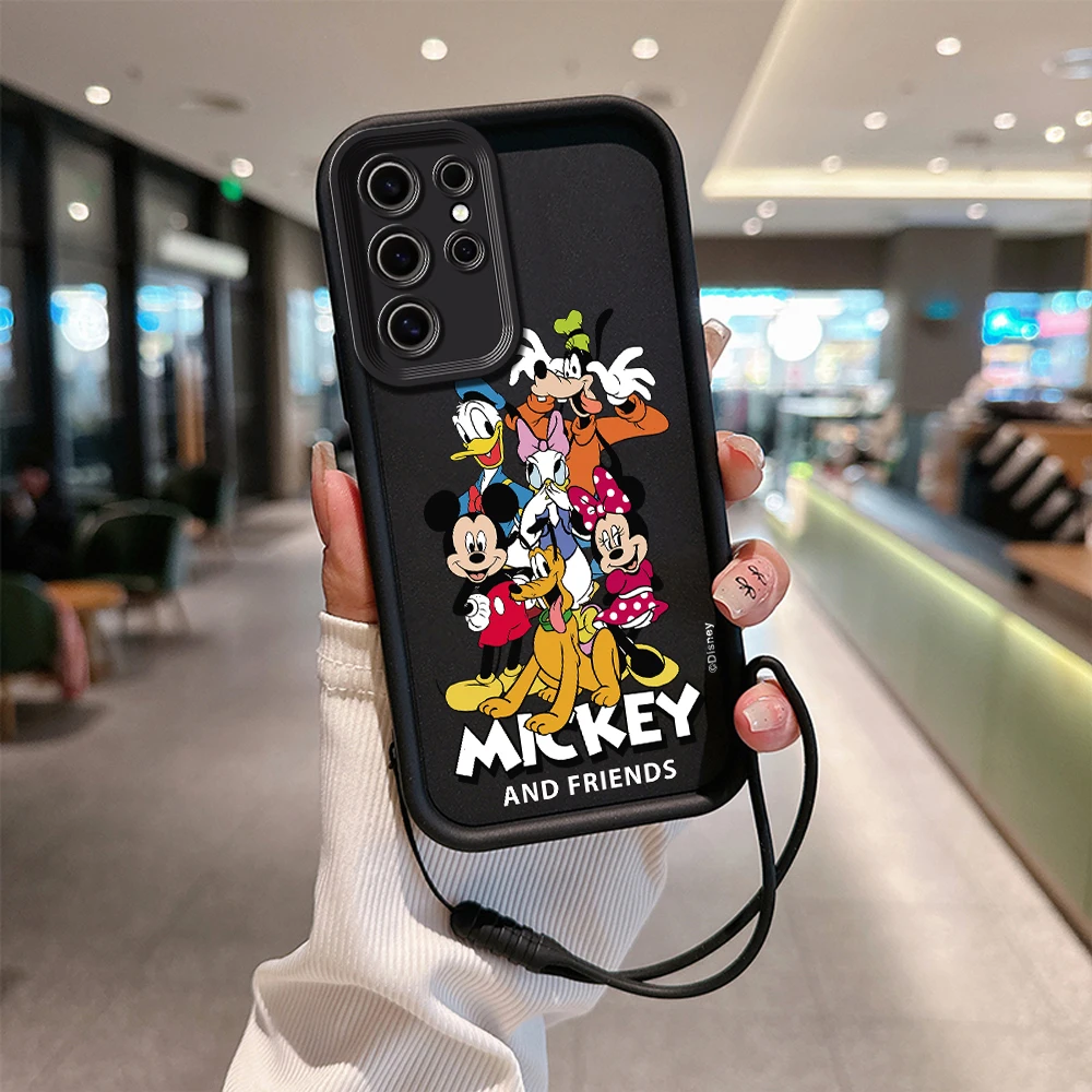 Śliczne etui na telefon Disney Mickey Mouse do Samsung S24 S23 S22 S21 Note 20 FE Plus Ultra 5G Miękkie silikonowe etui TPU z paskiem na rękę