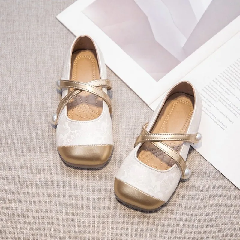 2026 New Girls Solid Color Small Leather Shoes Little Kids Baby Princess Shoes Autumn Models Gold Girl Shoes Size 26-36