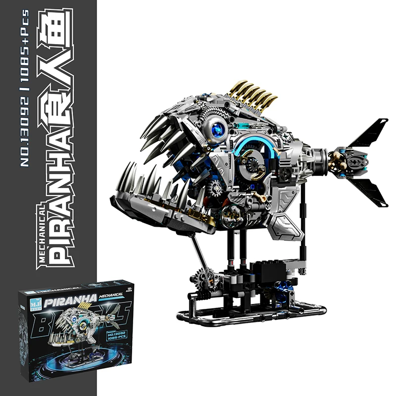 

1085 шт. роботизированный набор строительных блоков Piranha со светодиодной подсветкой, комплект механической модели животного, развивающая игрушка STEM для детей, подарок для мальчика