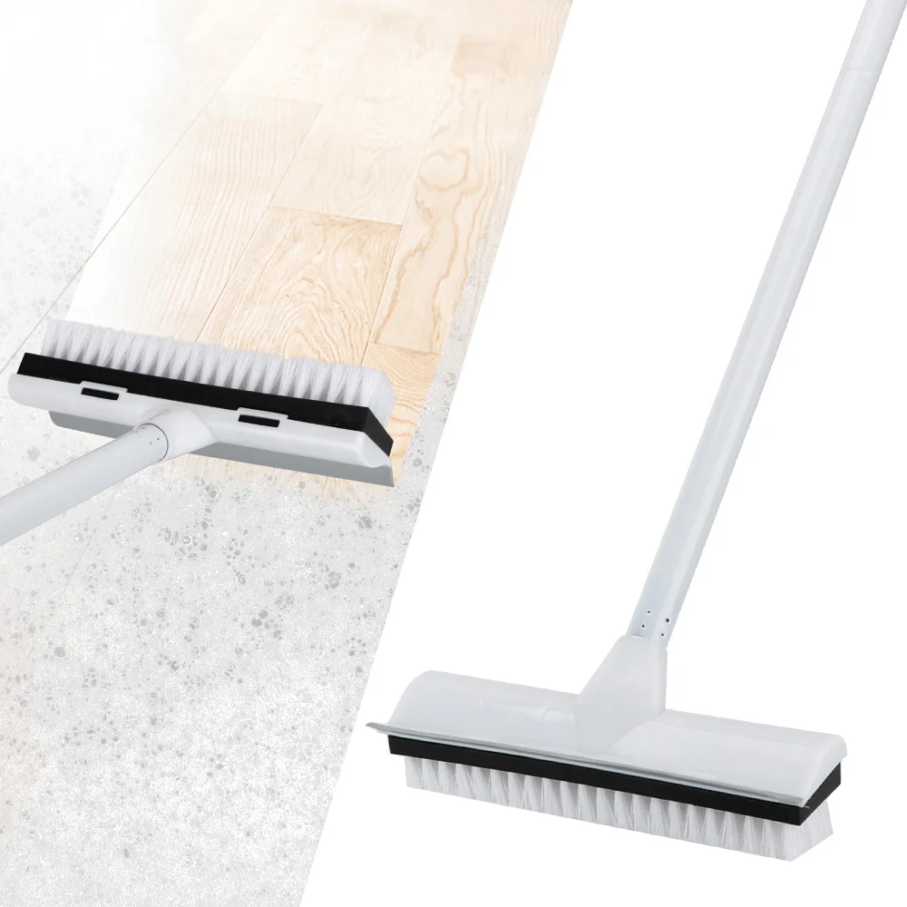 With Long Handle Carpet Brush Stainless Metal Handle Scrubber with Stiff Bristles Rubber Scraper Floor Scrub Brush Adjustable