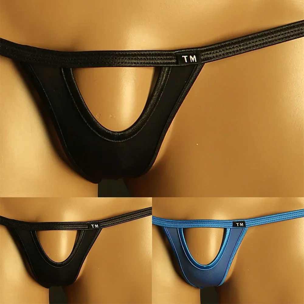 Męskie stringi czarno-niebieskie elastyczne seksowne majtki typu T-back z kieszonką z spandexu, 1 sztuka, bikini, rozmiary M~2XL, nylon, wyprzedaż.