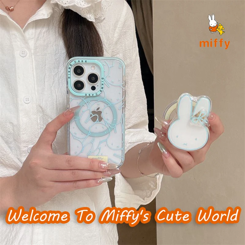 Handyhülle Kawaii Miffy Geeignet für iPhone 17 16 15 14 Kreative einzigartige magnetische Ständer Transparente Anti-Drop-Telefonhülle Geschenke