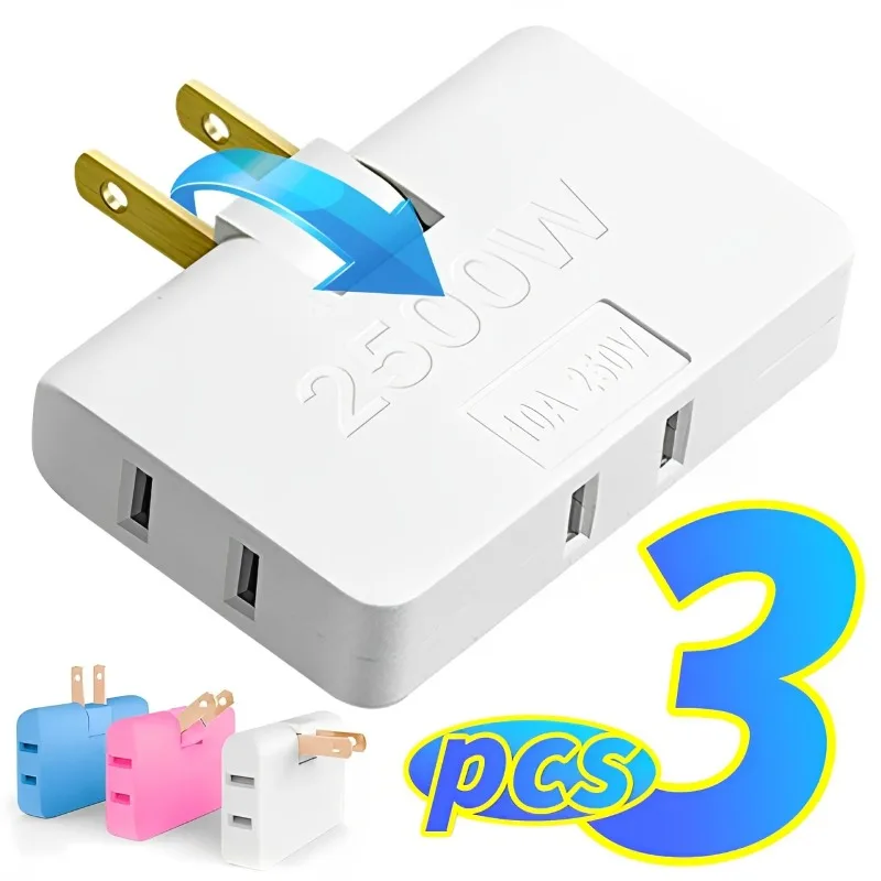 Rotatable Socket Converter US Plug Extender 2500W 180 Degree Power Adapter Wall Outlet Splitter for Home Office Travel Adapters