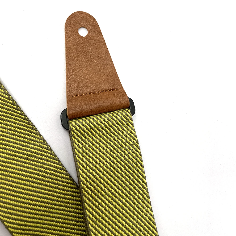 Gelber Twill-Gitarrengurt, verstellbar, bequem, für Akustik-, E-Gitarre, Folk- und Bassgitarre, Leder-Gitarrengurt – Detail 4