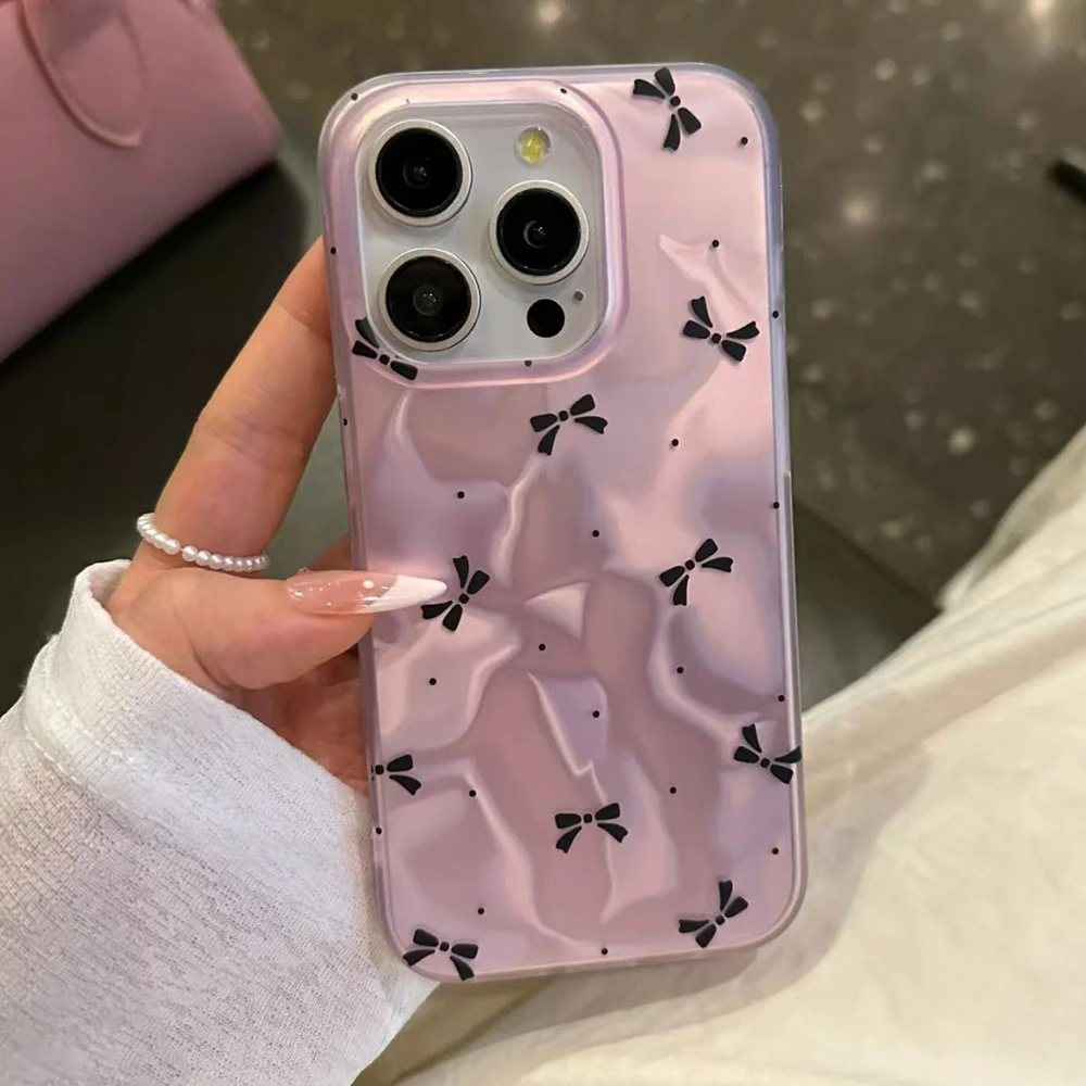 Rosa Schleife Kreisförmige Punkte Frauen Mädchen Handyhülle für Samsung Galaxy S24 S22 S23 S25 Edge S21 Plus S20 FE Ultra Fundas Rückseite