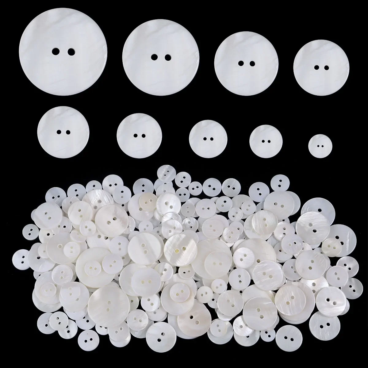 Botões de Concha de Pérola em Vários Tamanhos para Acessórios de Costura, Artesanato DIY, Decoração de Roupas, Botão Redondo de Concha com 2 Furos