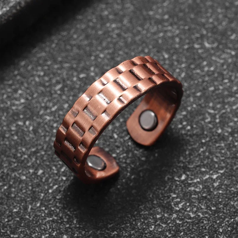 Retro Striped Copper Open Ring Magnetic Energy Treatment Joint Pain Ring Men's and Women's Weight Loss Jewelry