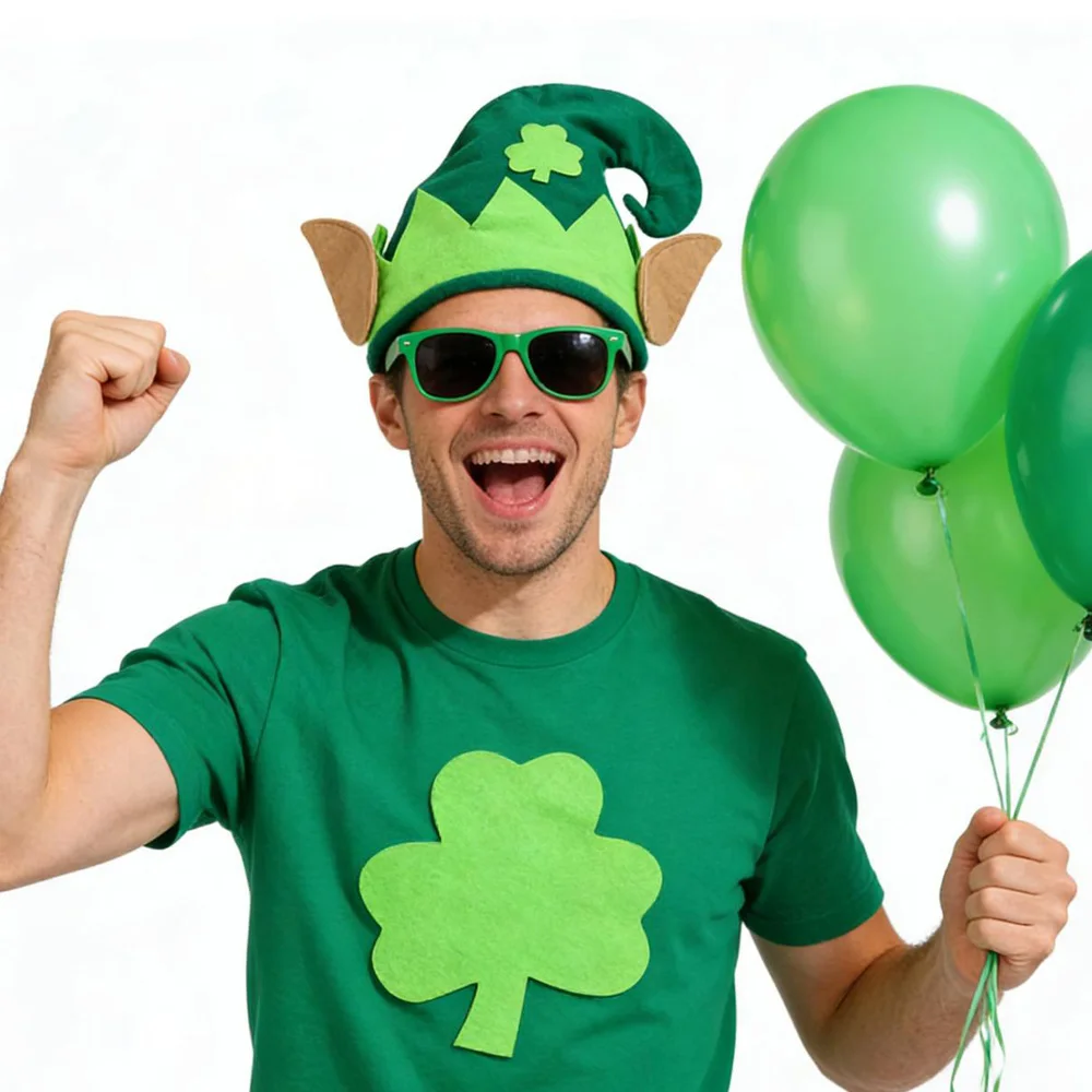 Festival irlandês dia de são patrício chapéu verde cosplay irlanda três folhas trevo elfo headpiece boné carnaval festa traje adereços