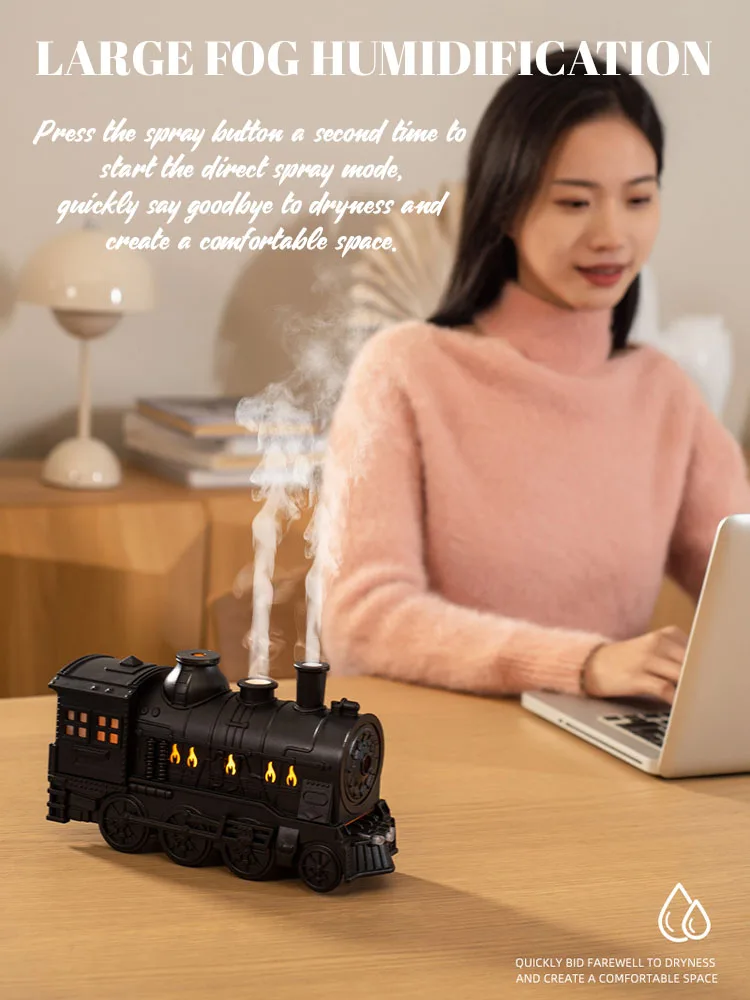 Mini Train Shape Aromatherapy Essential Oil Diffuser Ultrasonic Cool Mist Air Humidifier with LED Lamp Aroma Difusor Atomizer