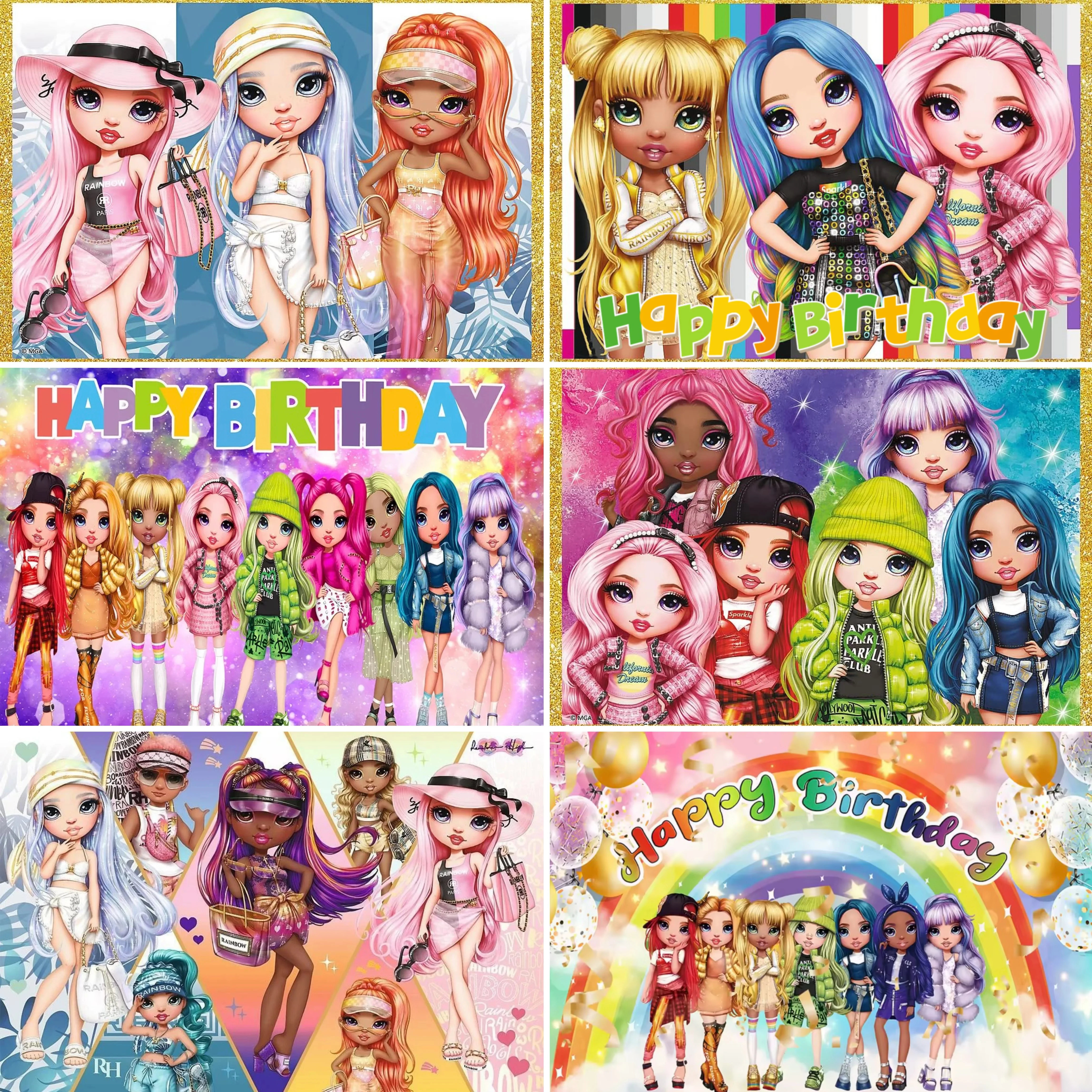 

Cartoon Rainbow high Theme Backdrop Girl Style Doll Birthday Party Decoration Banner Photo Gift Prop Vinyl Backdrop