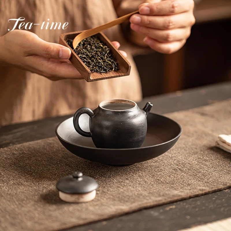 130ml Japanese Powder Yin Black Powder Teapot Coarse Pottery Pot Household Tea Maker Kettle Puer Tea Services Accessories Gift