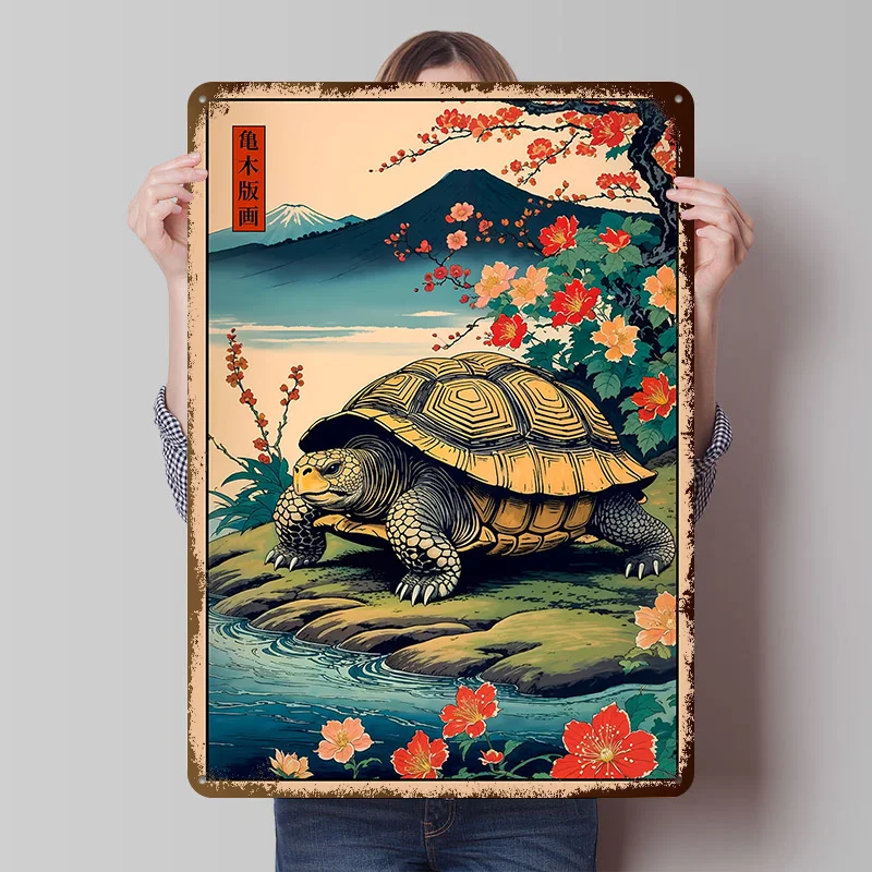 Japanische Schildkröten-Kunst Metallposter Individualisierte Wandkunst Retro Vintage Metallschilder für Männerhöhle Gaming-Raum Dekoration Gemütliches Haus