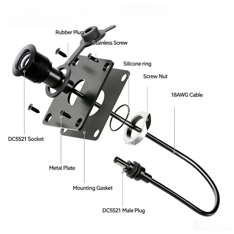 Waterproof Wall Socket Passthrough for Starlink Mini DC 5.5*2.1 Female Power Connector Port for RV Campervan Battery Box Outlet