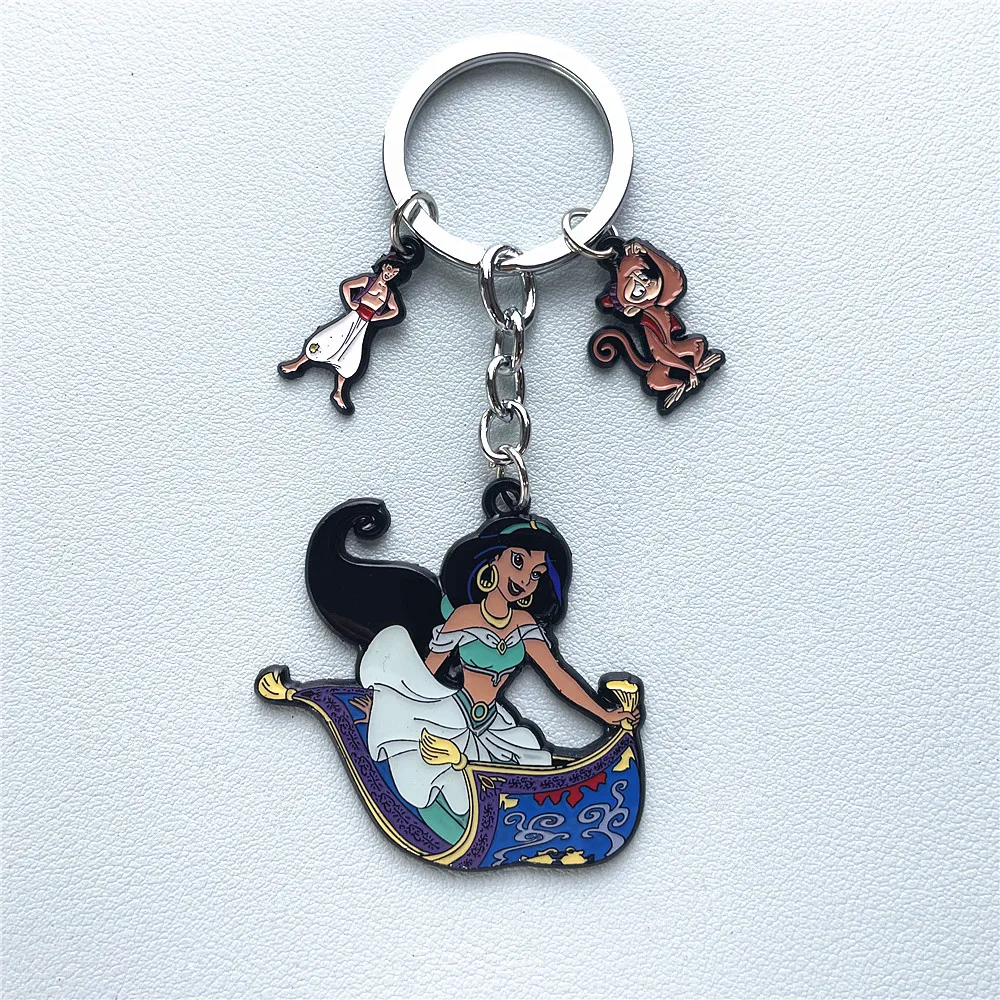 Disney Cinderella Princess Mulan Tiana Series Anime Cartoon Metal Keychain Gifts for woman girl