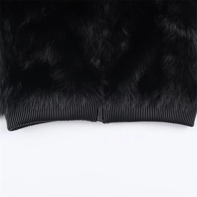 Abrigo de mujer 2025 invierno nuevo negro de manga larga efecto piel sintética cremallera cuello alto abrigo cálido moda de gama alta elegante