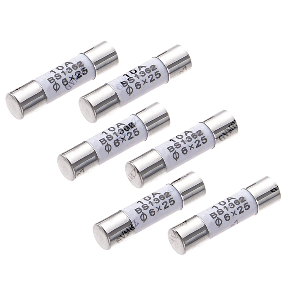 10PCS 30A 0.5A 1A 2A 3A 5A 250V RO57 Fuse BS1362 6*25mm Ceramic Fuse 6*25 Ceramic insurance Tube 6X25MM  6A 7A 8A 25A