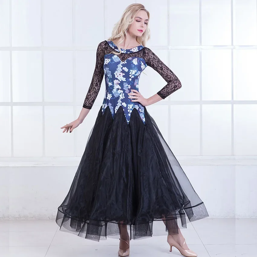 Printing Standard Ballroom Lace Dress Woman Dance Competition Dresses Standard Waltz Foxtrot Modern Suit Tango