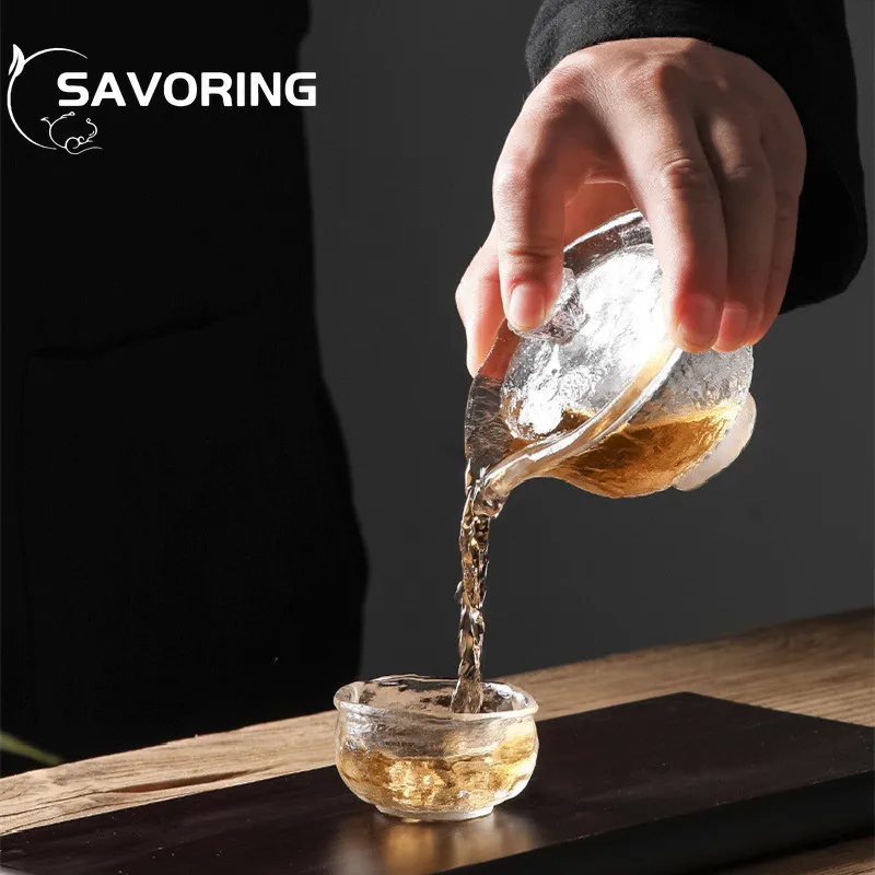 

Creative Japanese Style Sancai Covered Bowl Frozen Burnt Glass Hand Grab Tea Bowl Glass Covered Bowl Kung Fu Tea Set Gift