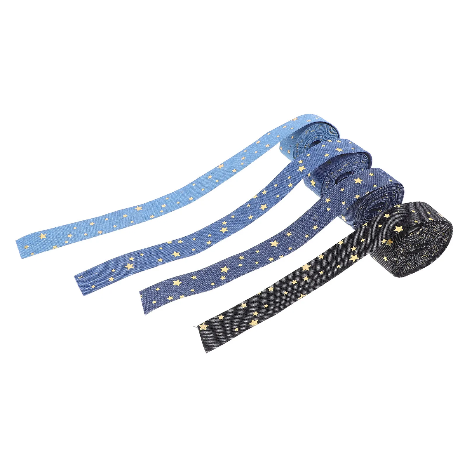 

4 Rolls 2.5Cm Gold Foil Star Pattern Denim Ribbon Trim For Diy Crafts Sewing Clothing Accessories Party Decorations Ribbon Tape