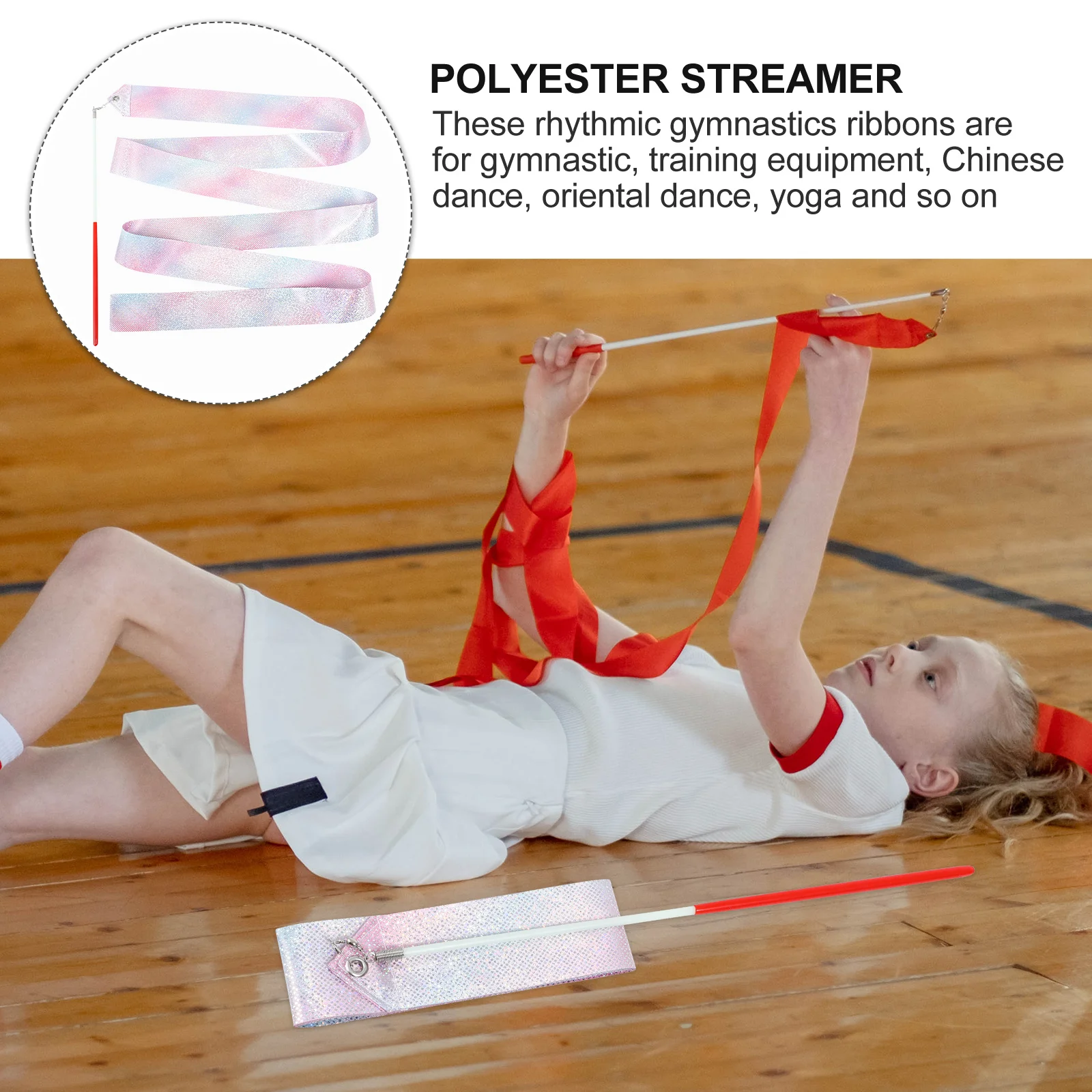 

2Pcs Performing Colored Streamer Safe and Durable for Chinese Oriental Yoga Dance Ribbon Colored Ribbon Polyester Streamer