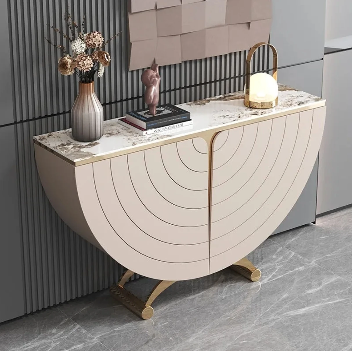 

Luxury Modern Sideboard With Unique Curved Design Wooden Display Storage Cabinet With Adjustable Shelf For Living Room